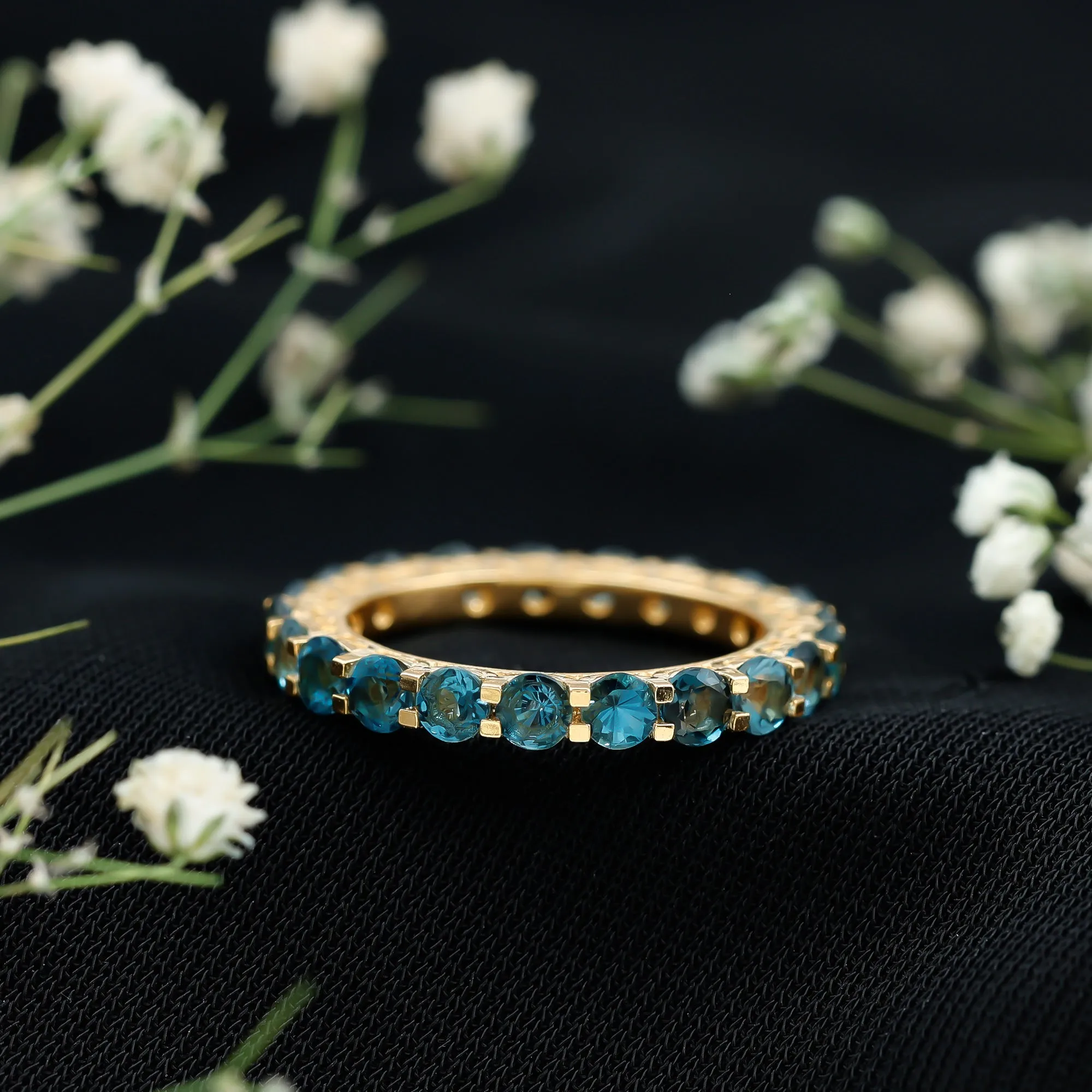 Real London Blue Topaz Simple Eternity Band Ring