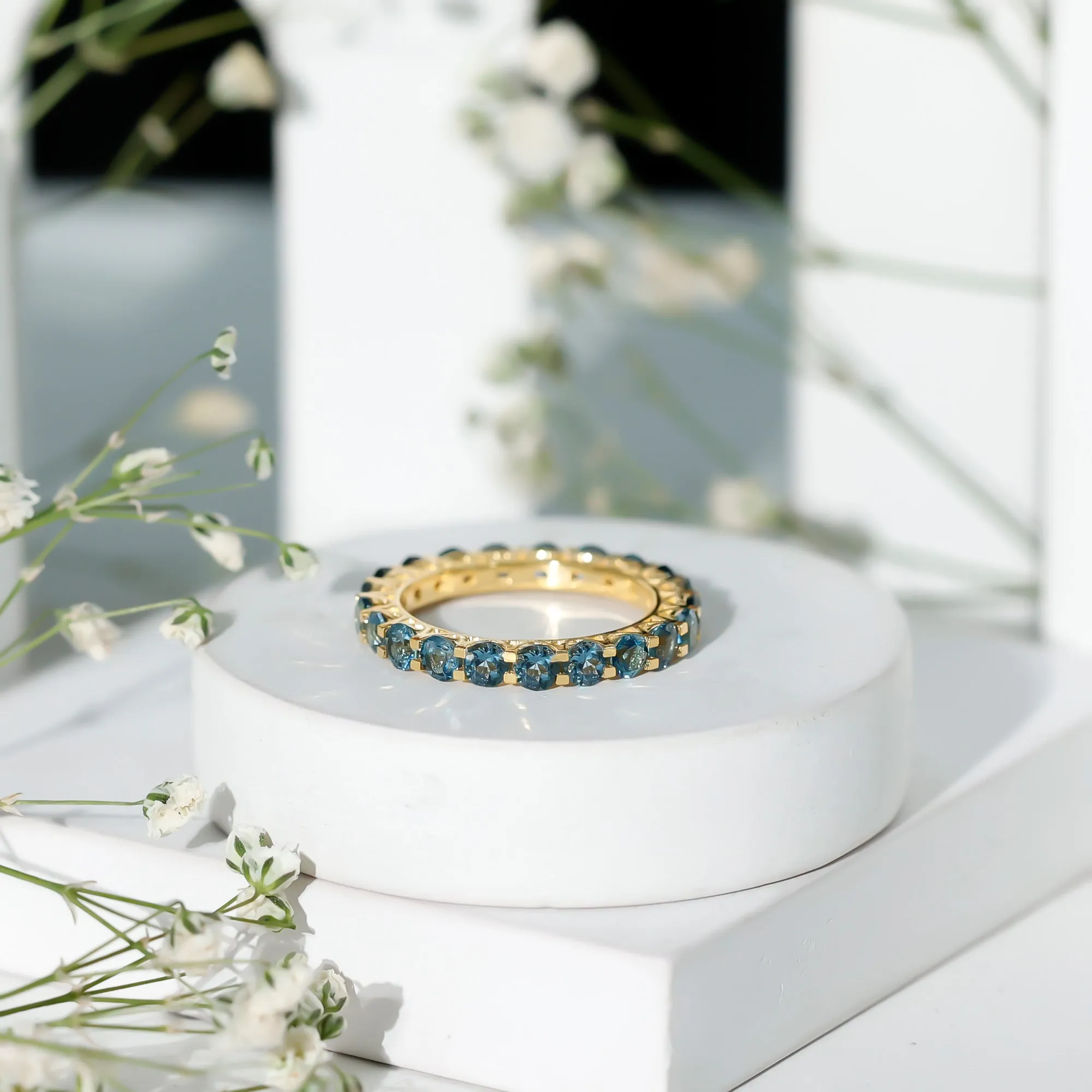 Real London Blue Topaz Simple Eternity Band Ring