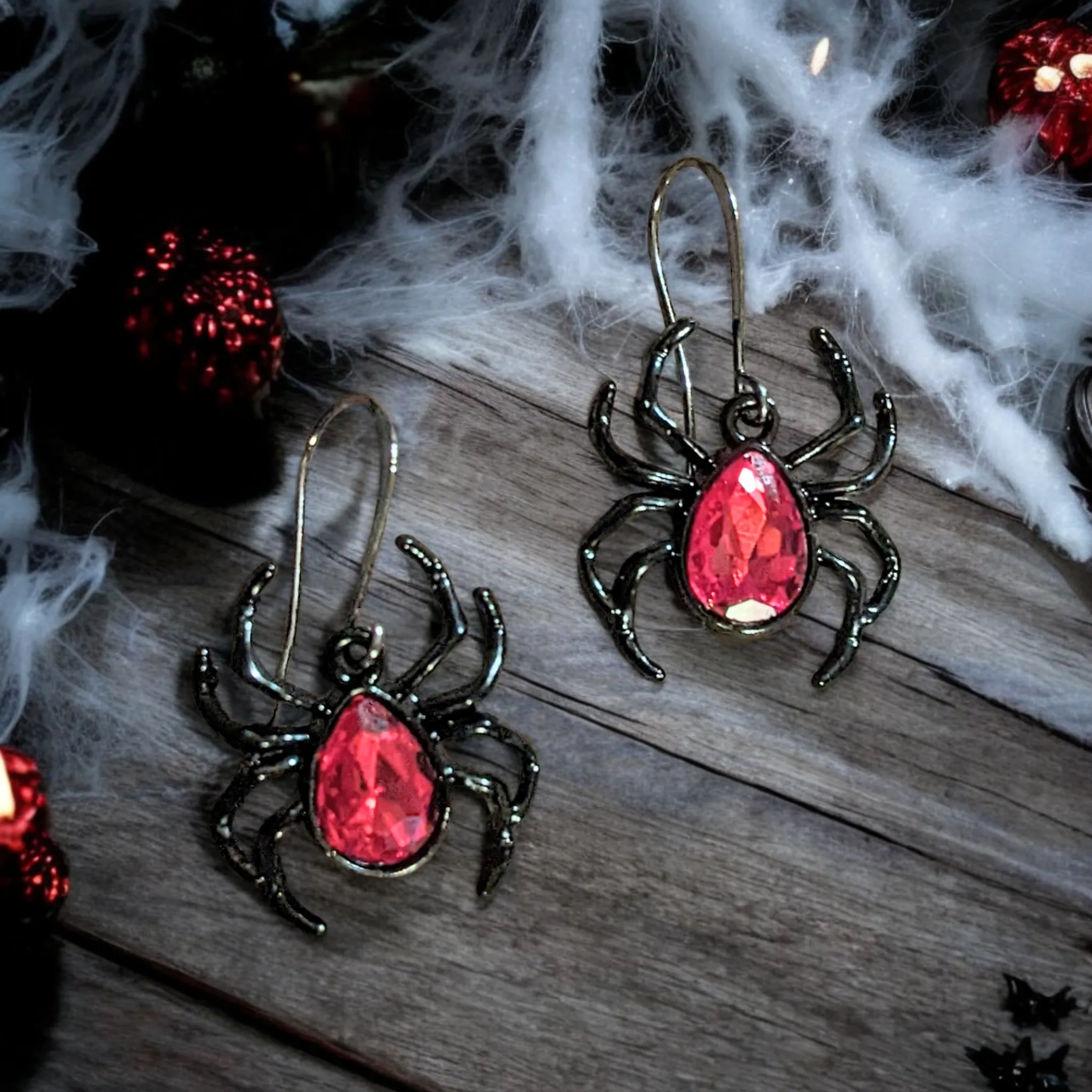 Red Crystal Spider Earrings