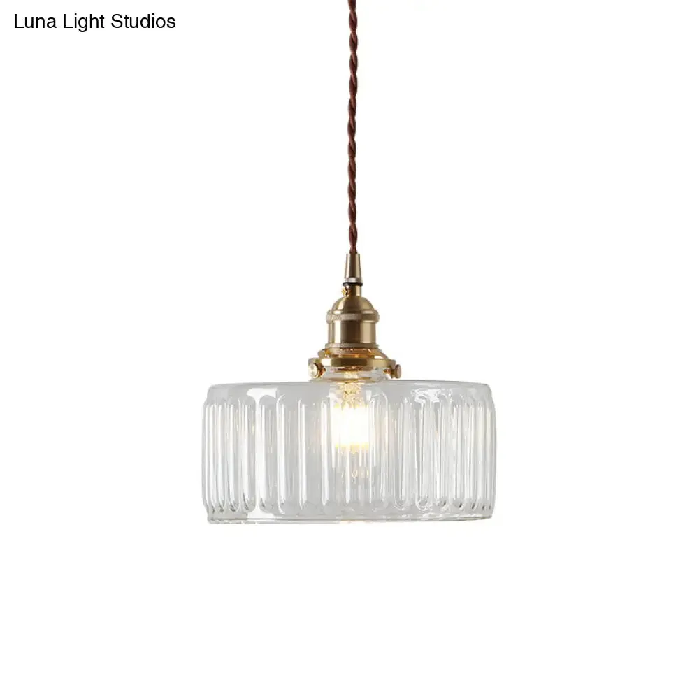 Ribbed Glass Brass Pendulum Light - Warehouse Suspension Lamp