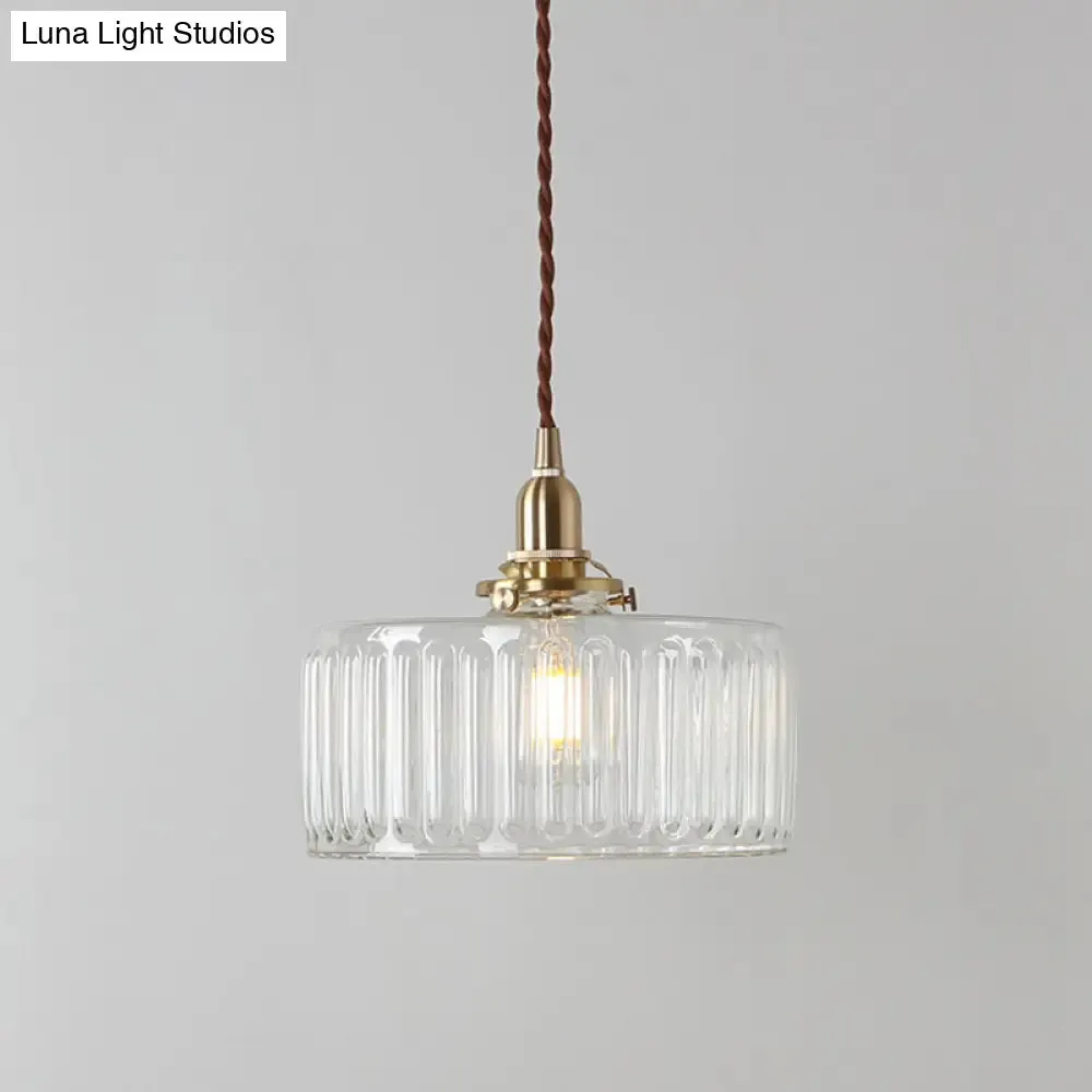 Ribbed Glass Brass Pendulum Light - Warehouse Suspension Lamp