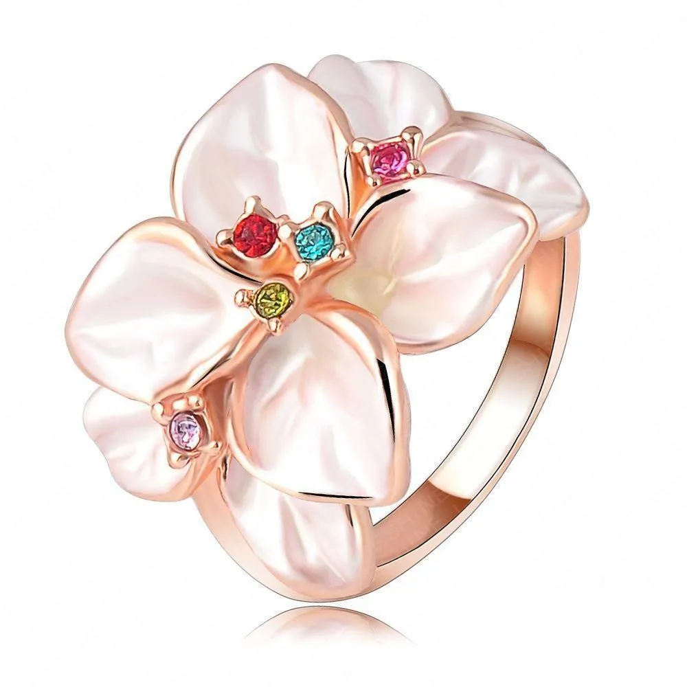 Rose Gold Colored Enamel Flower Ring