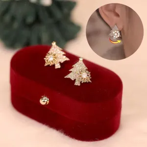 Rotatable Christmas Tree Earrings Shiny Rhinestone Snowflake Stud Earring New Year Xmas Festival Ear Jewelry Gifts Autumn And Winter