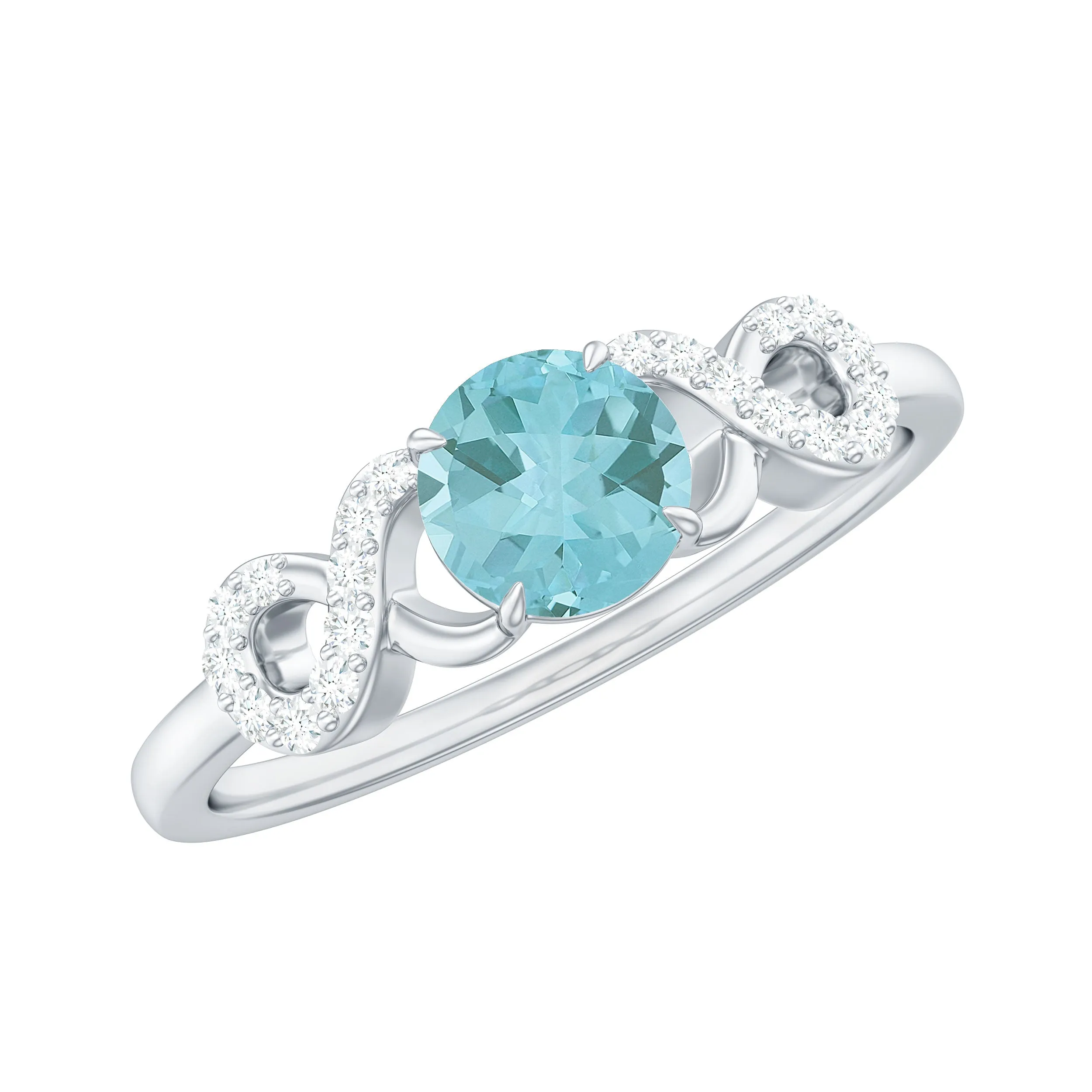 Round Sky Blue Topaz Solitaire Ring with Infinity Diamond