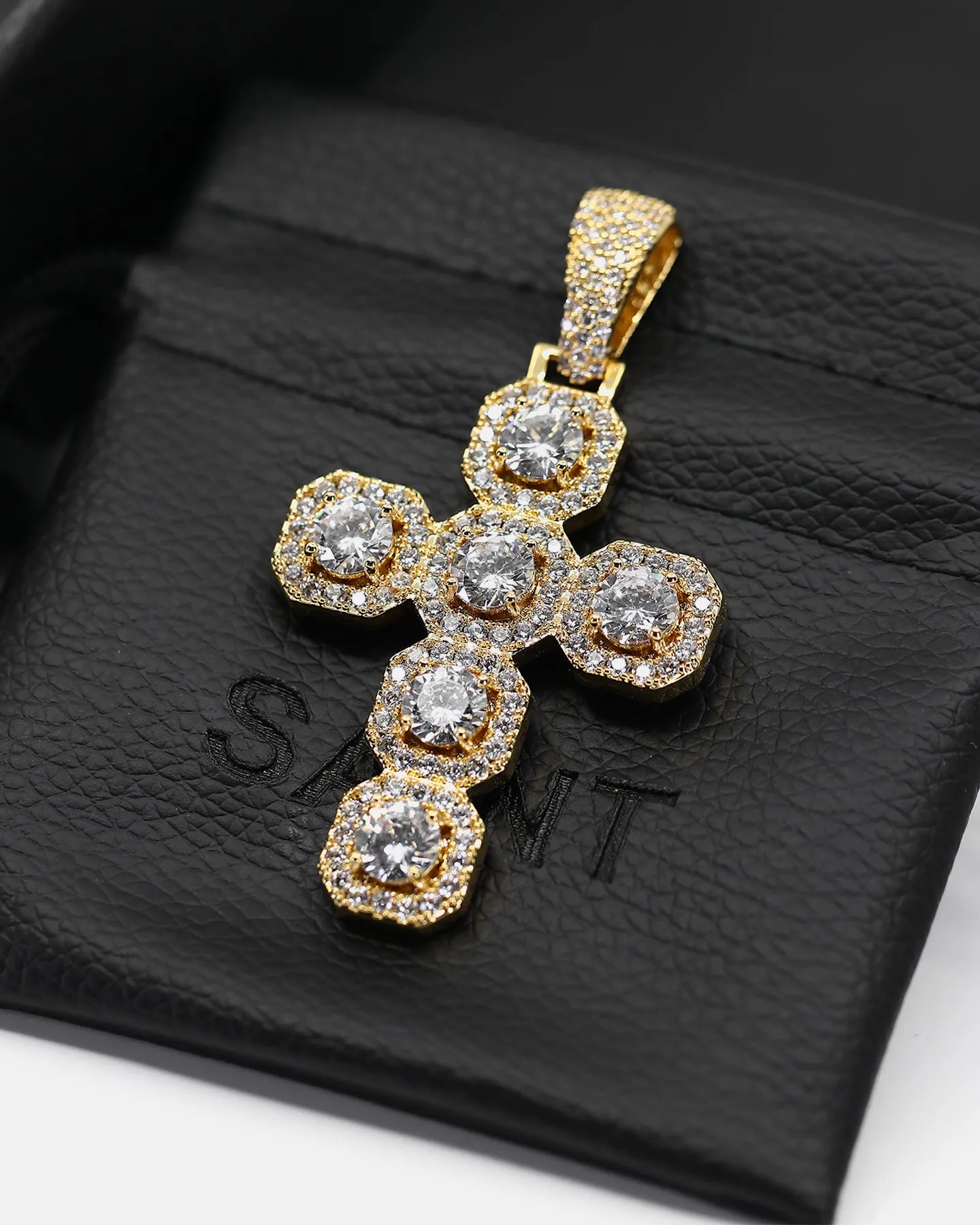 Saint Morta Palladium Iced Cross Pendant Iced Gold