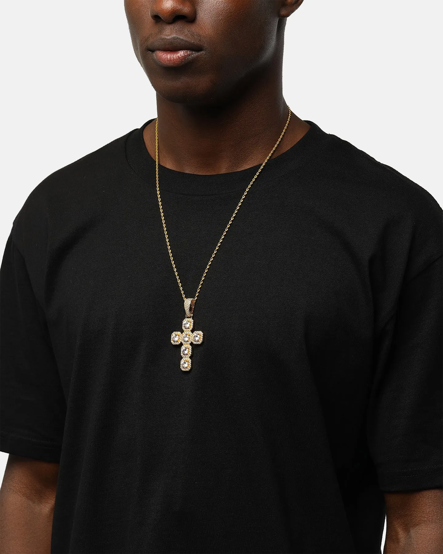 Saint Morta Palladium Iced Cross Pendant Iced Gold