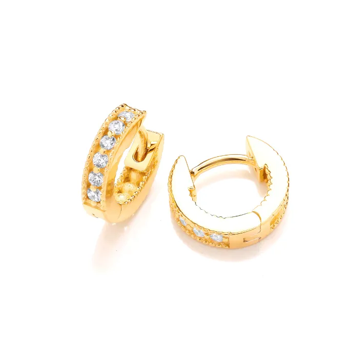 Silver and Gold Plate Cubic Zirconia Huggie Earrings