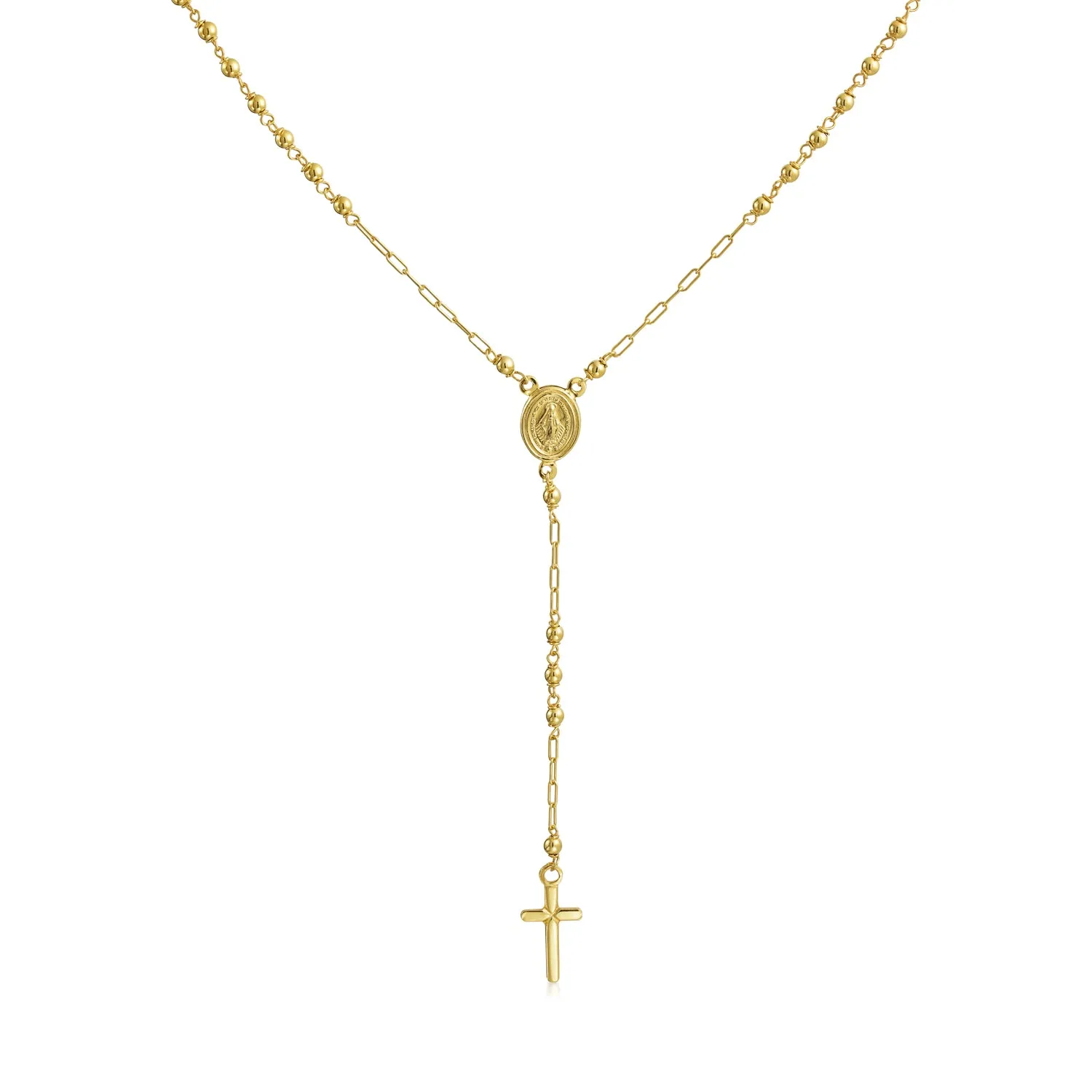 Simple Thin Delicate 14K Gold Cross & Virgin Mary Drop Necklace for Teens