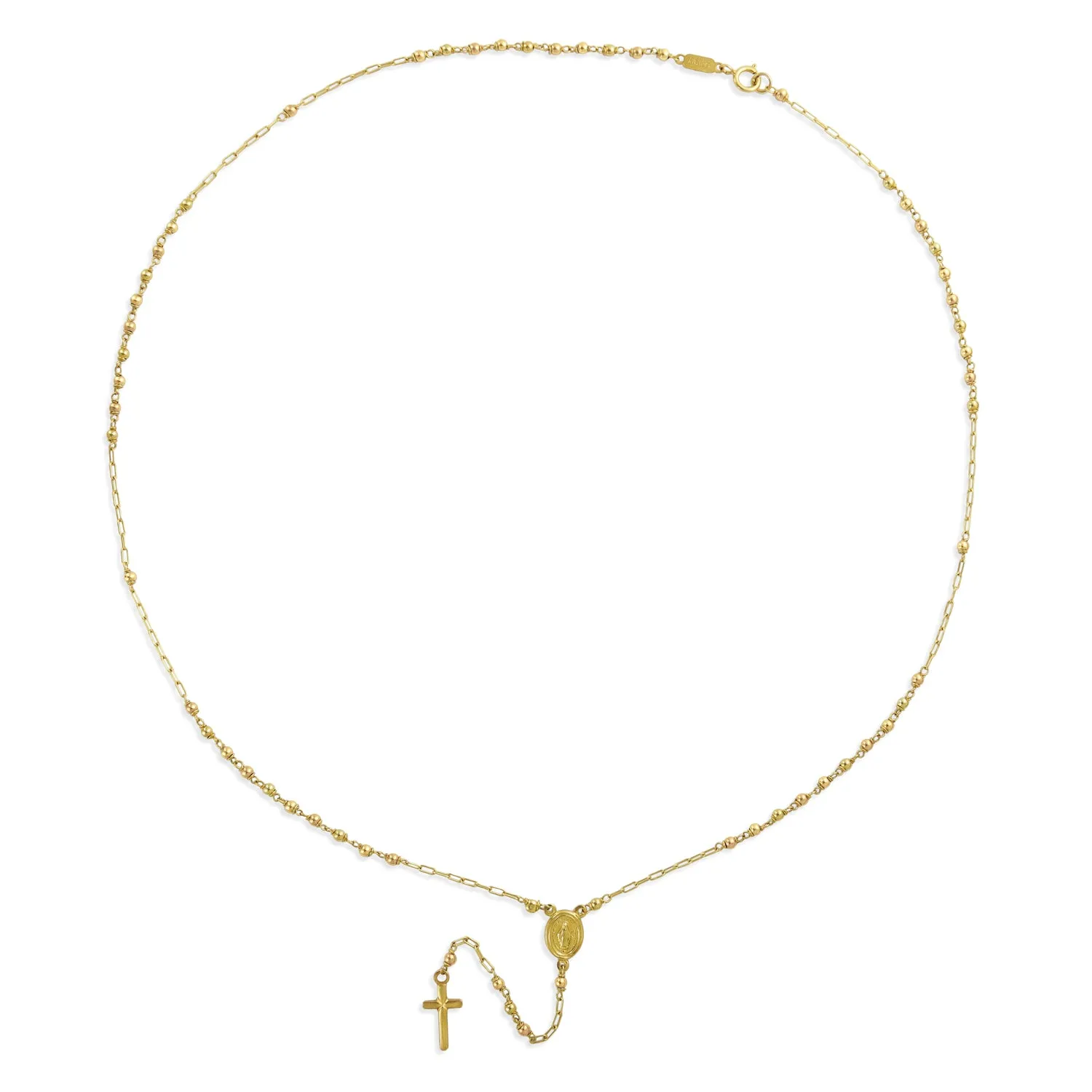 Simple Thin Delicate 14K Gold Cross & Virgin Mary Drop Necklace for Teens