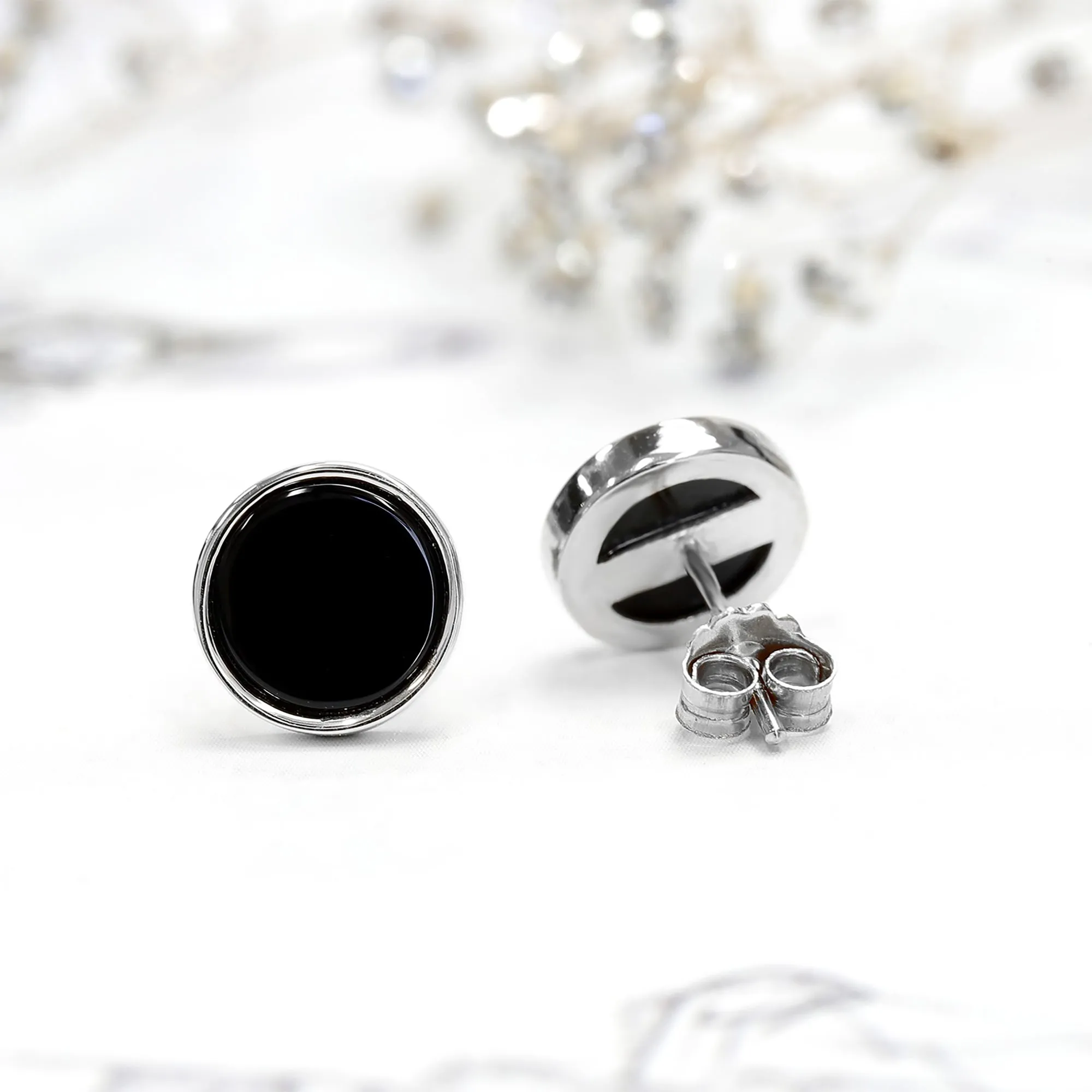 Sleek Onyx Black Stud Earrings