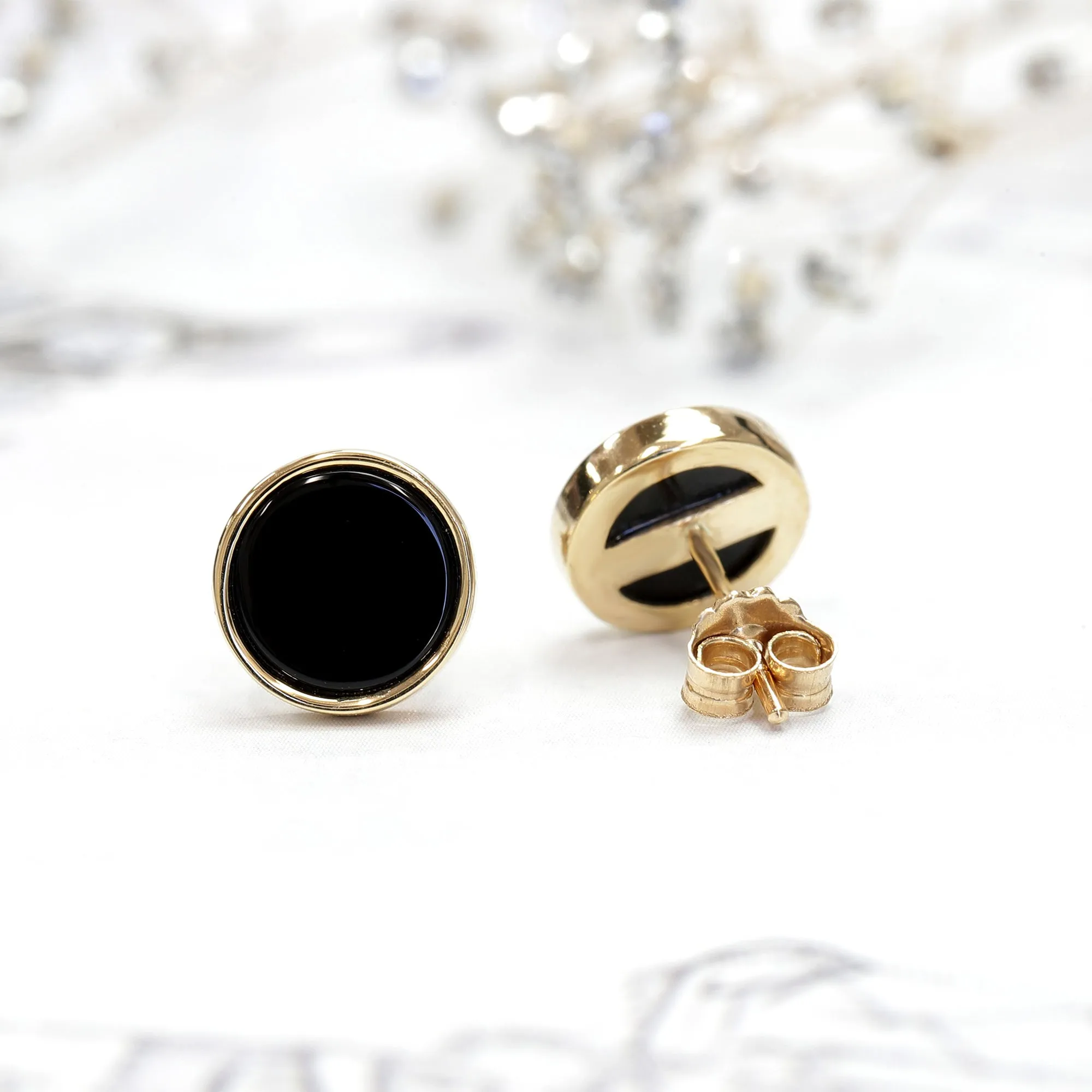 Sleek Onyx Black Stud Earrings