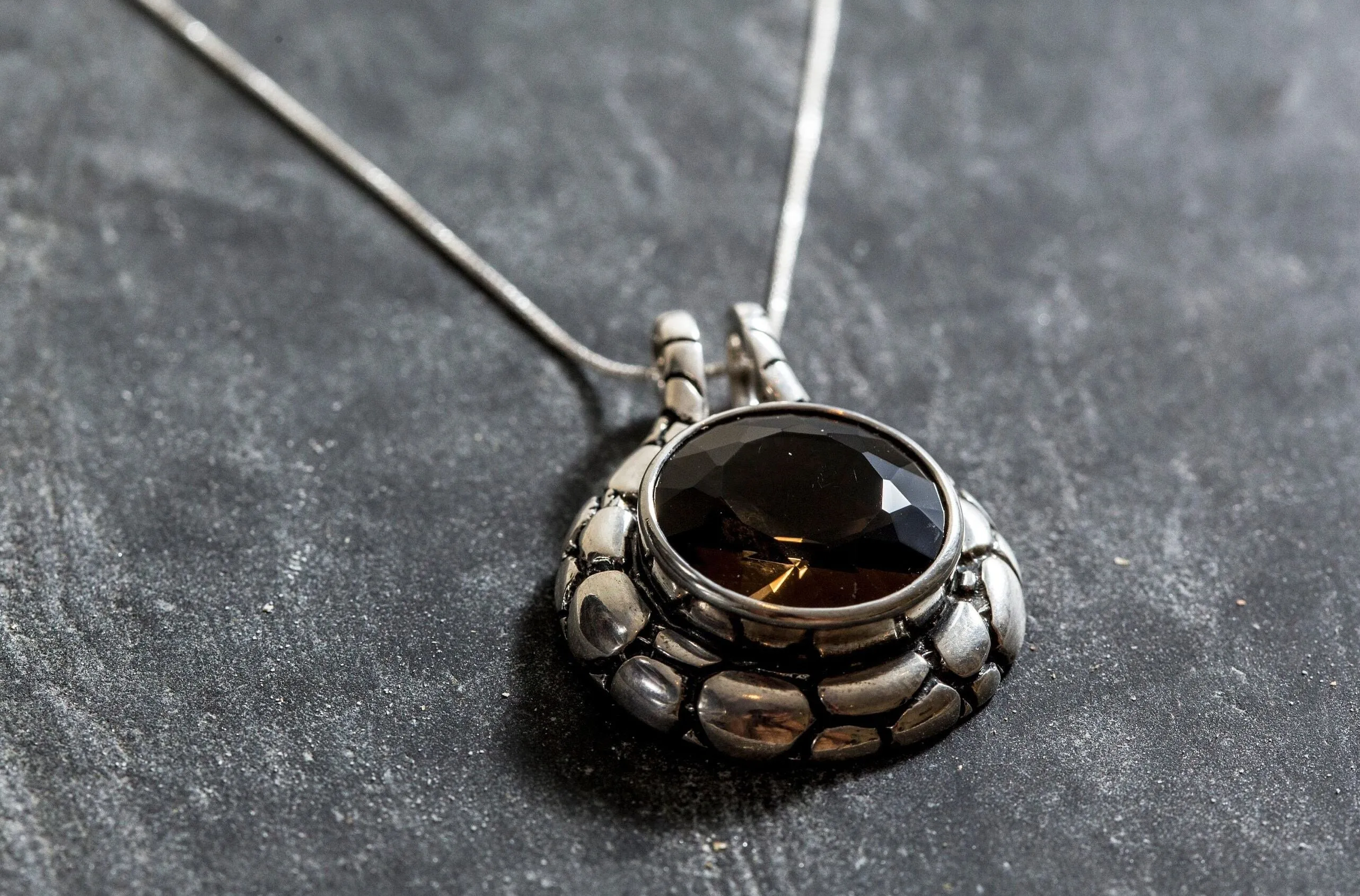 Smoky Topaz Necklace - Genuine Topaz Necklace - Ancient Statement Pendant