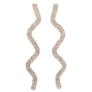 Sparkly Wavy Linear Rhinestone Embellished Long Drop Earrings - Silver