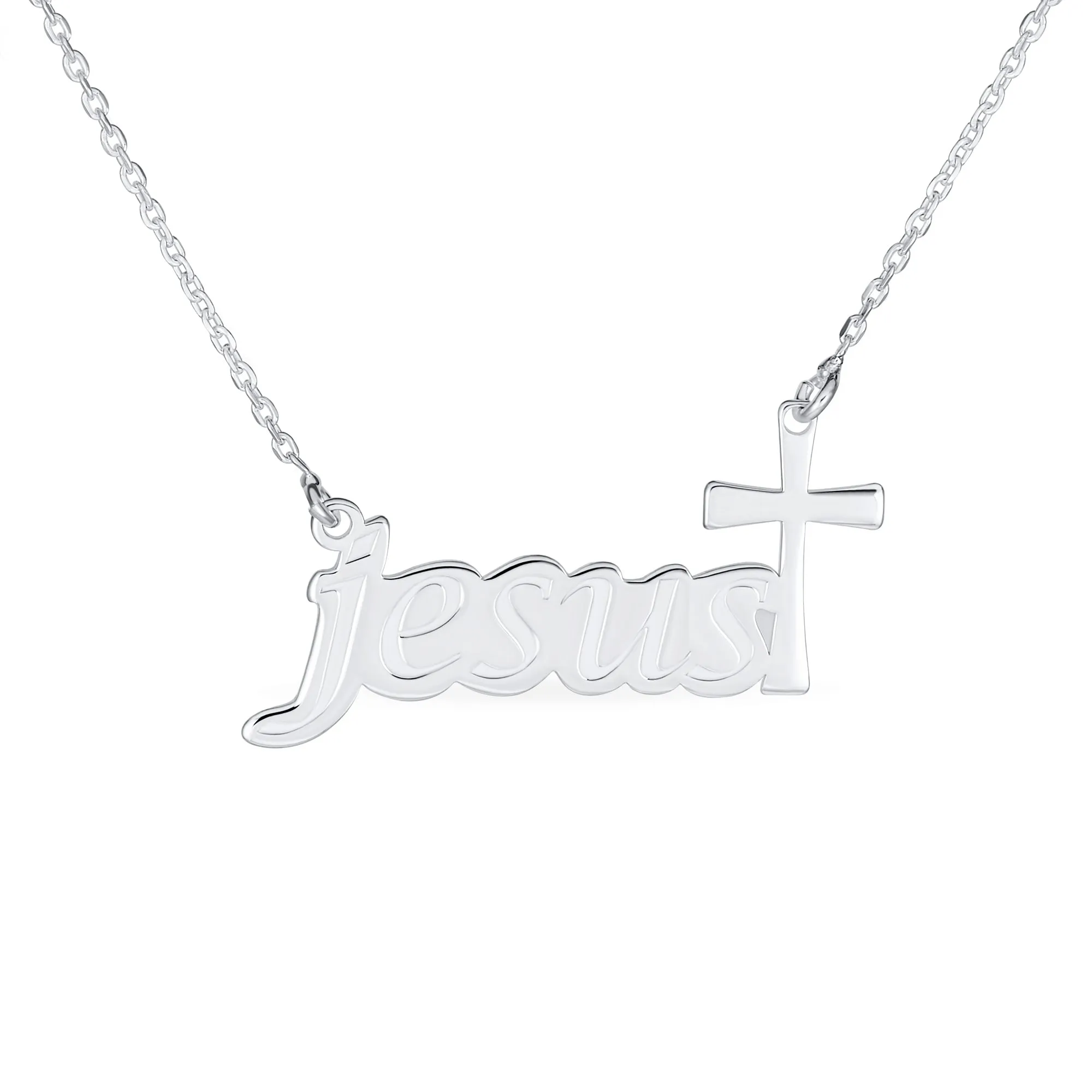 Spiritual Christian Cross JESUS Pendant Necklace in Sterling Silver