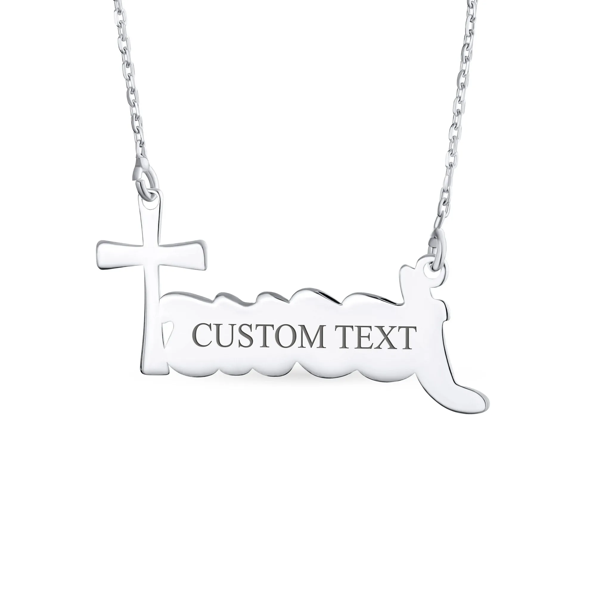 Spiritual Christian Cross JESUS Pendant Necklace in Sterling Silver