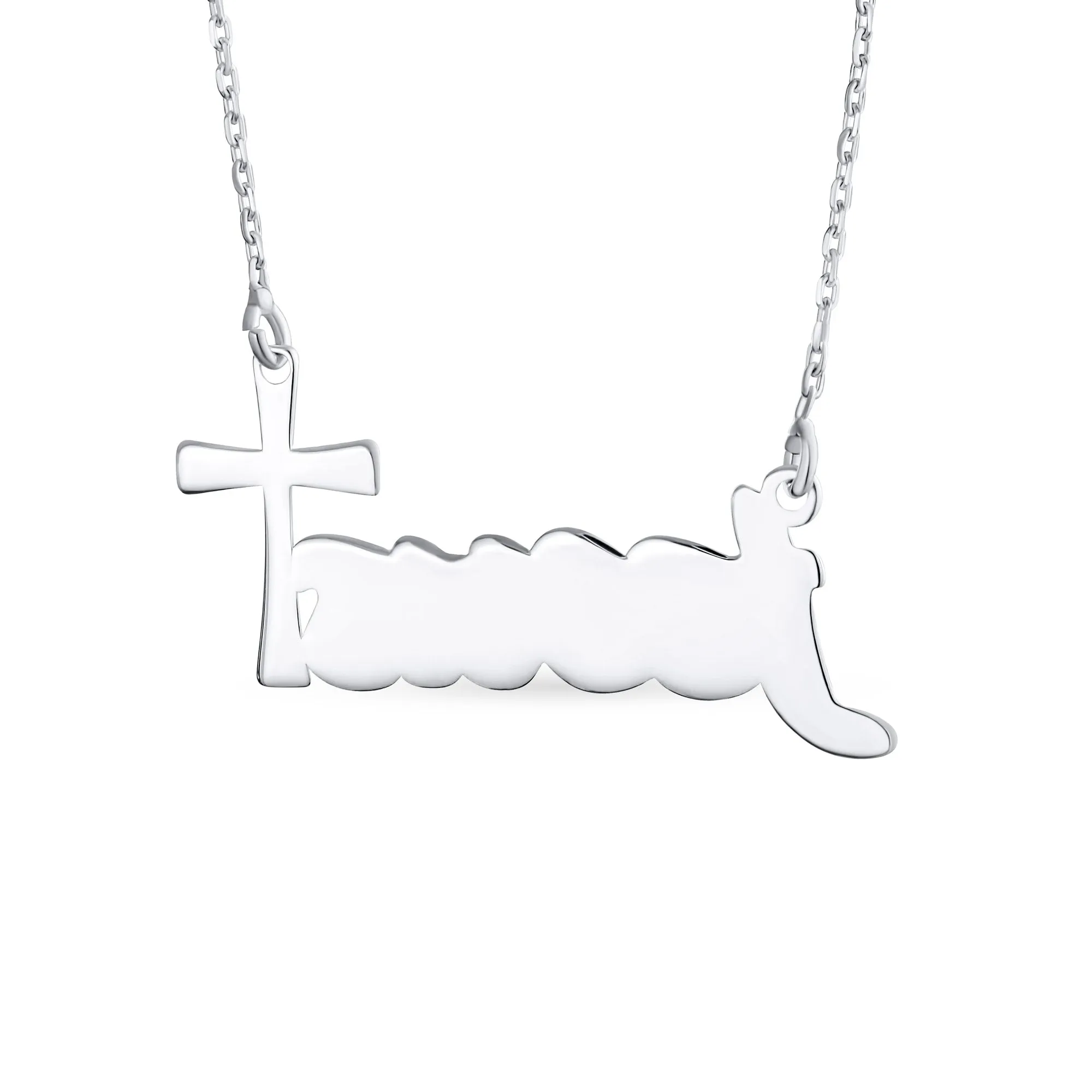 Spiritual Christian Cross JESUS Pendant Necklace in Sterling Silver