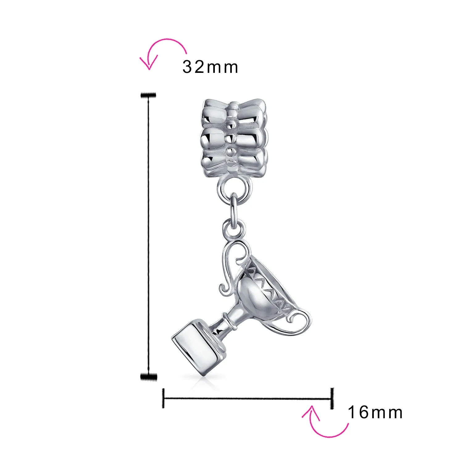 Sports Champion Trophy Dangle Charm Bead Sterling Silver for European Bracelet