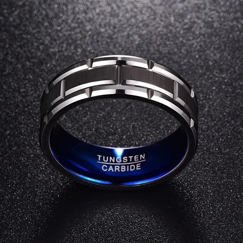 STALAIT Punk Style Tungsten Carbide Brushed Stainless Steel Men's Ring