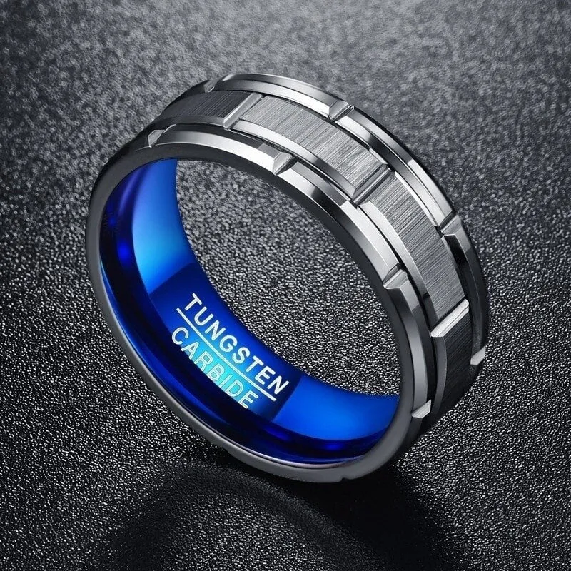 STALAIT Punk Style Tungsten Carbide Brushed Stainless Steel Men's Ring