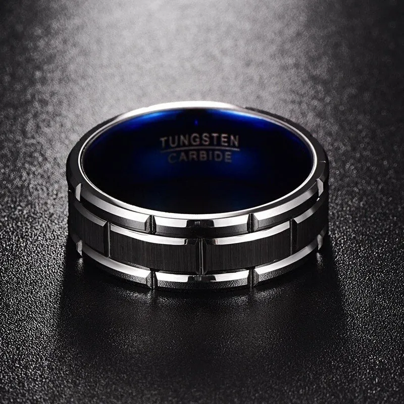 STALAIT Punk Style Tungsten Carbide Brushed Stainless Steel Men's Ring