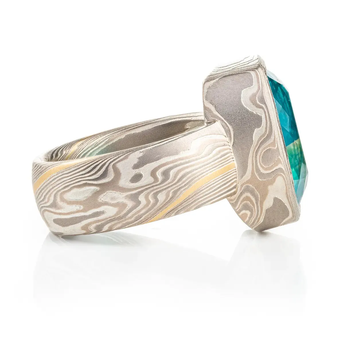 Statement Large Sapphire Mokume Gane Ring