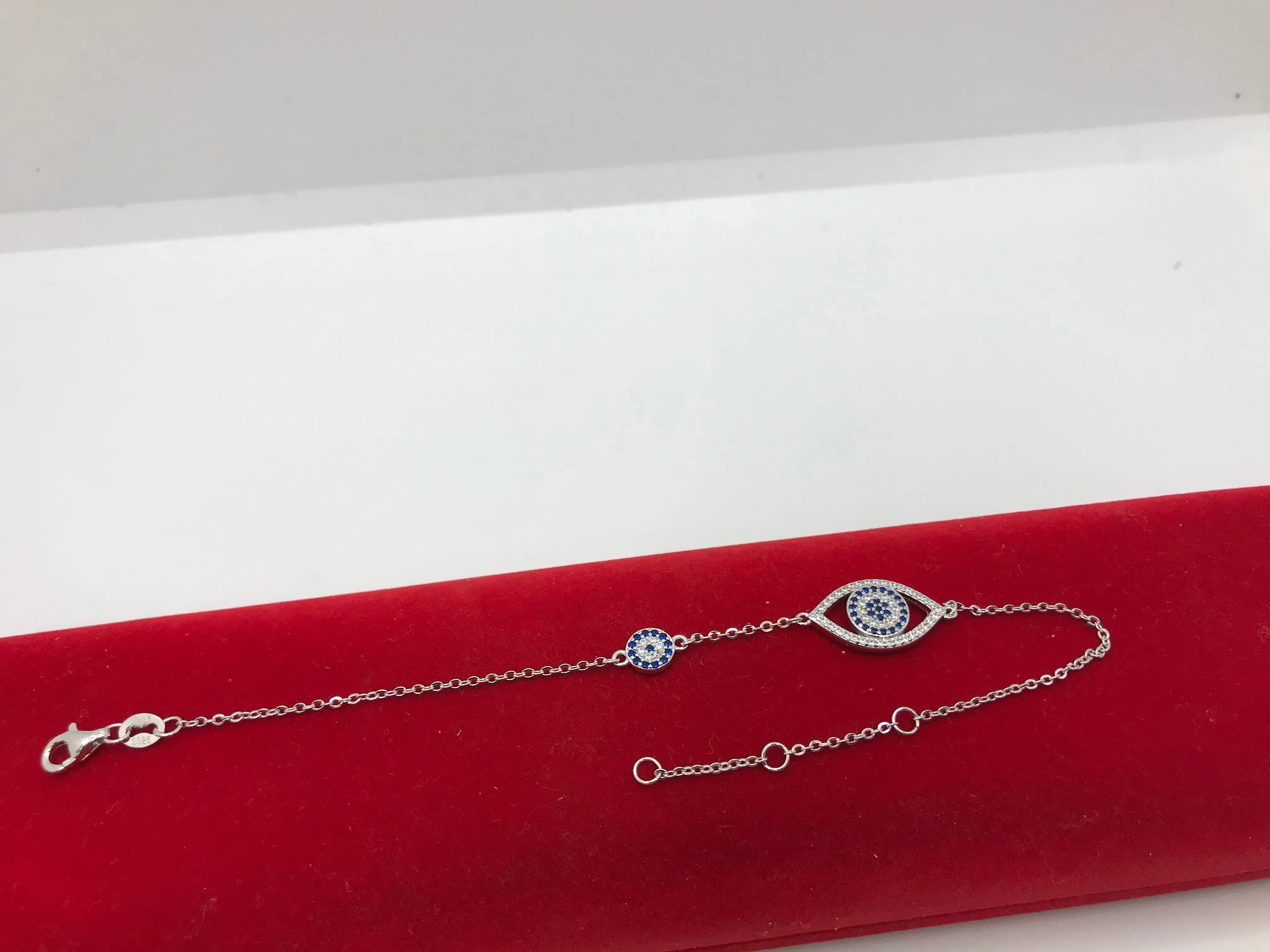 Sterling silver double evil eye bracelet