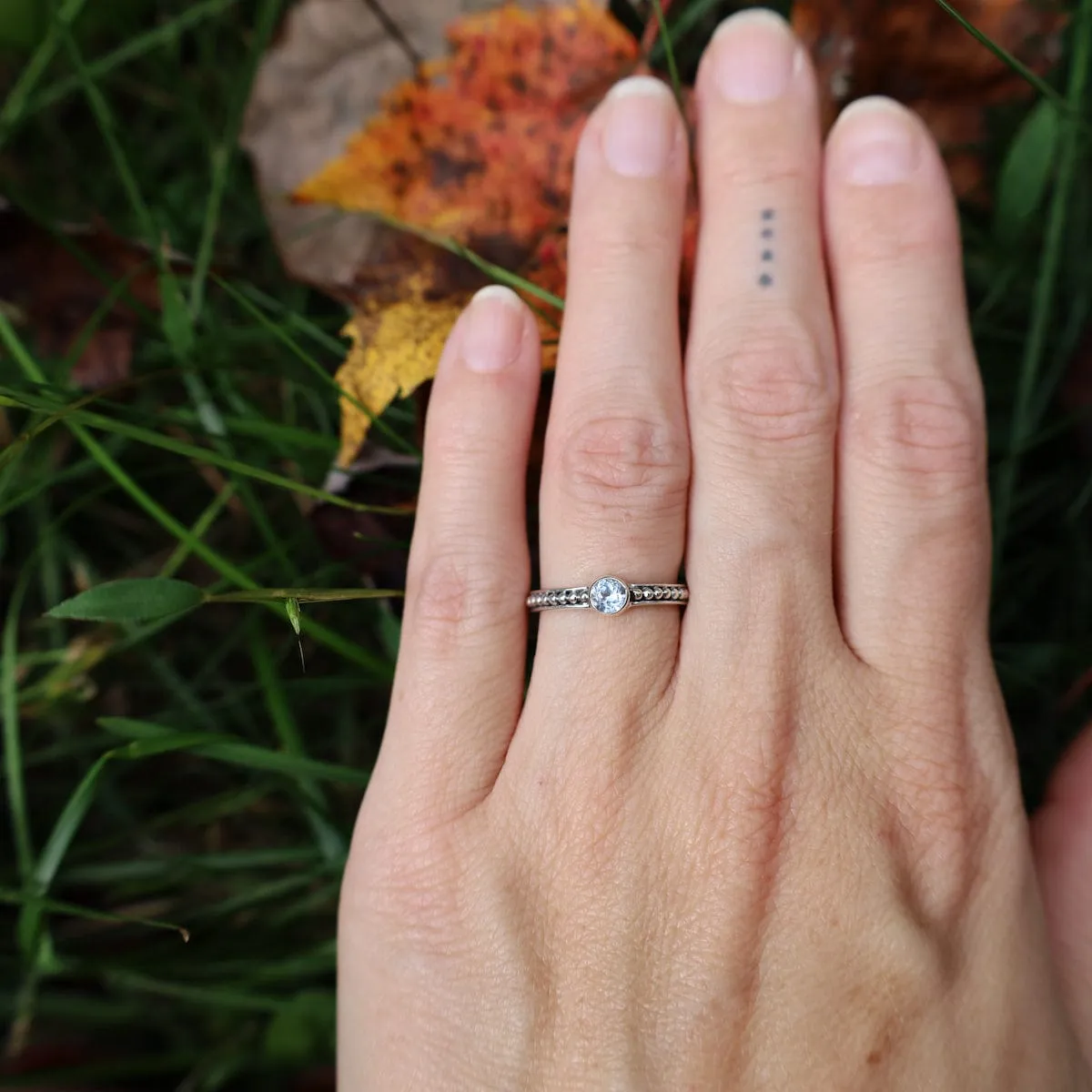 Sterling Silver Granulation Band with Blue Topaz