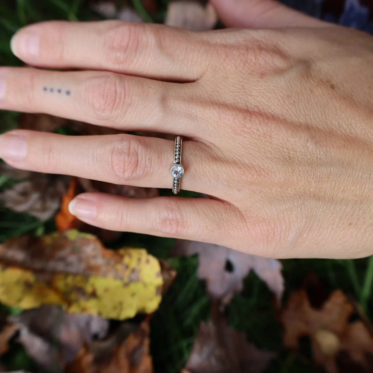 Sterling Silver Granulation Band with Blue Topaz