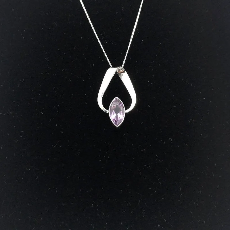 Sterling Silver Marquise Amethyst Ribbon Pendant