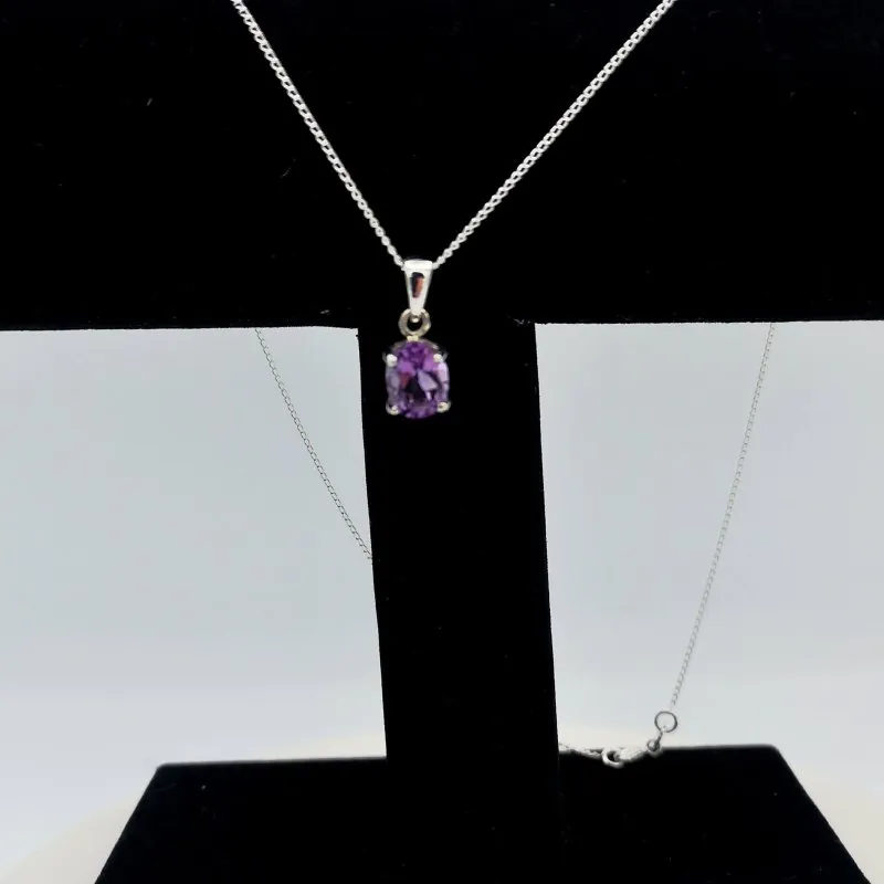 Sterling Silver Oval Cut Amethyst Pendant