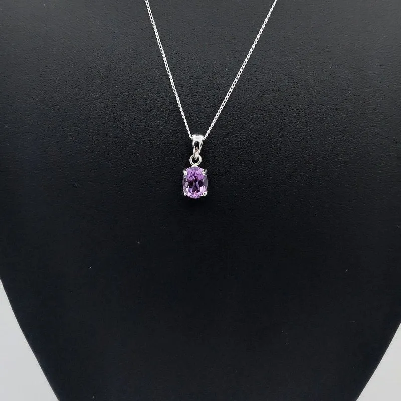 Sterling Silver Oval Cut Amethyst Pendant