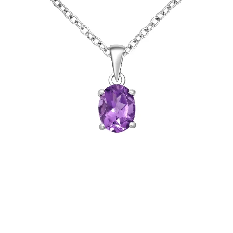 Sterling Silver Oval Cut Amethyst Pendant