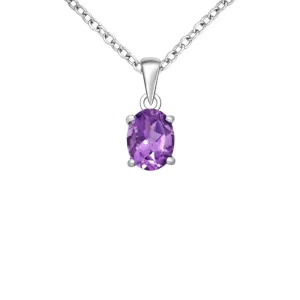 Sterling Silver Oval Cut Amethyst Pendant