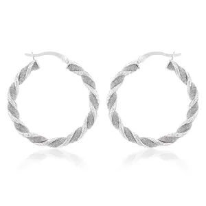 Sterling Silver Patterned Twisted Hoop Earrings