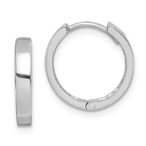 Sterling Silver Rhodium Polished Hinged Hoop Earrings