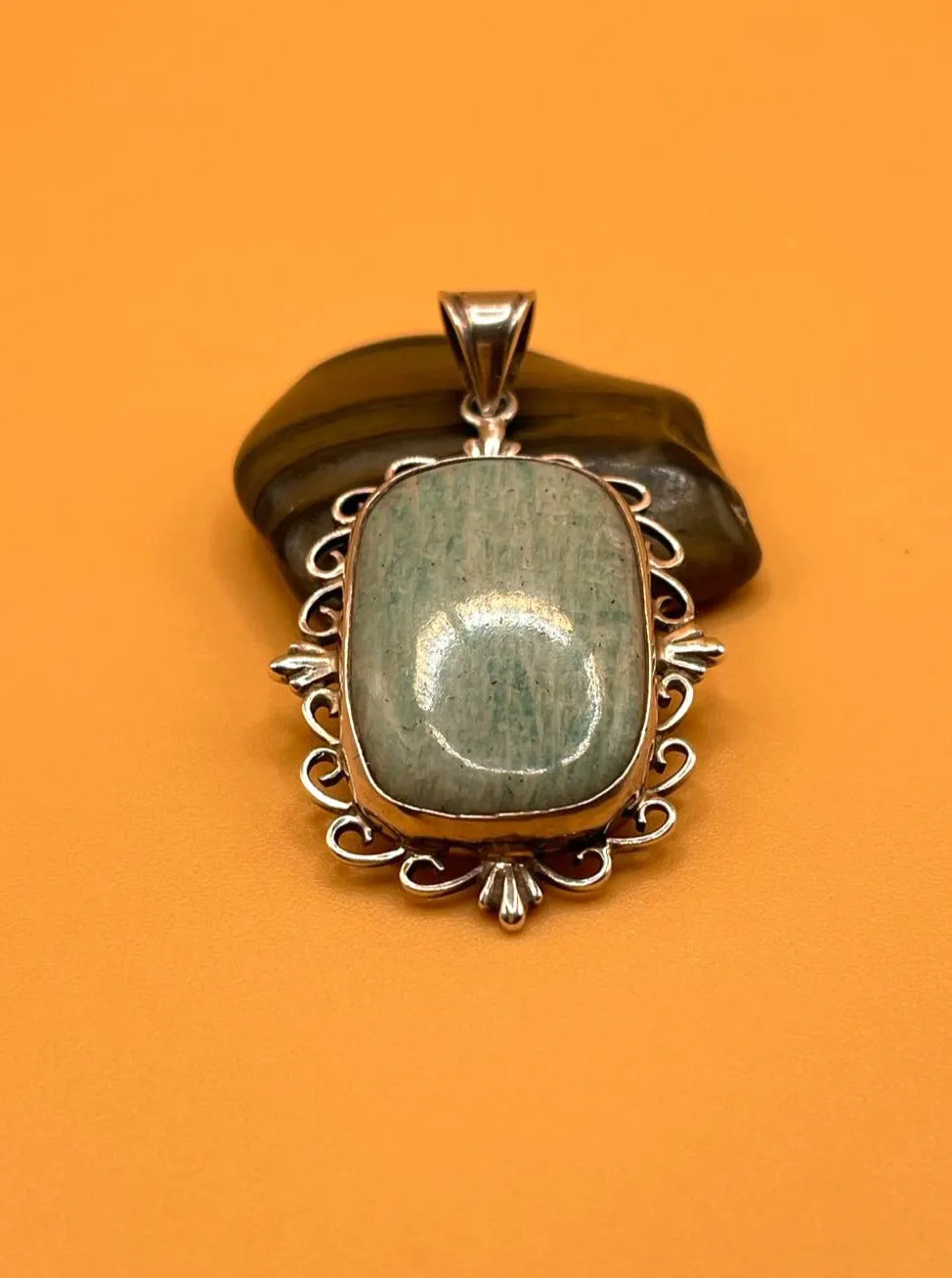 Sterling Silver Tibetan Jade Vintage Pendant