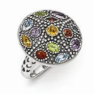 Sterling Silver w/14k Yellow Gold Antiqued Multi Gemstone Ring