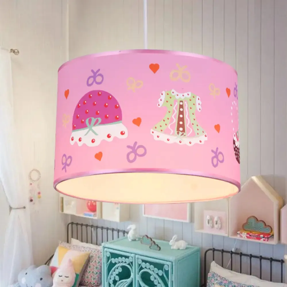 Stylish Pink Bedroom Pendant Light with Fabric Drum Shade