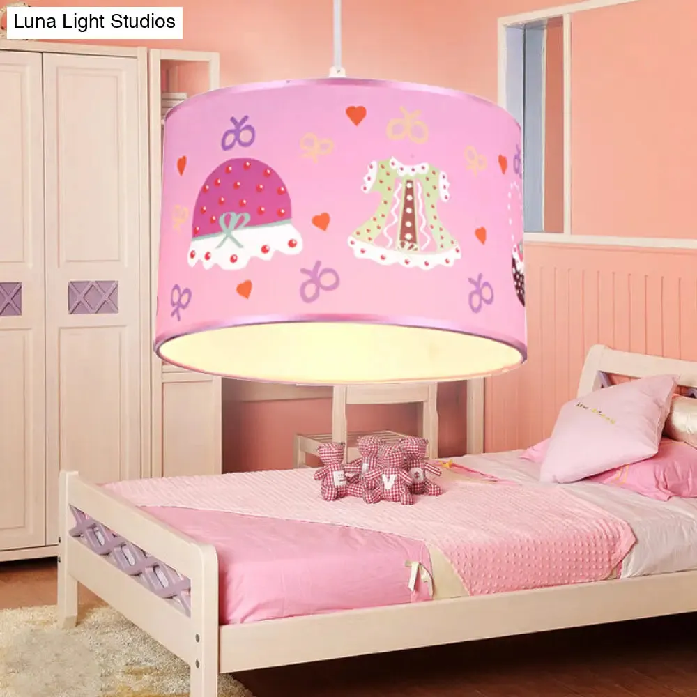 Stylish Pink Bedroom Pendant Light with Fabric Drum Shade