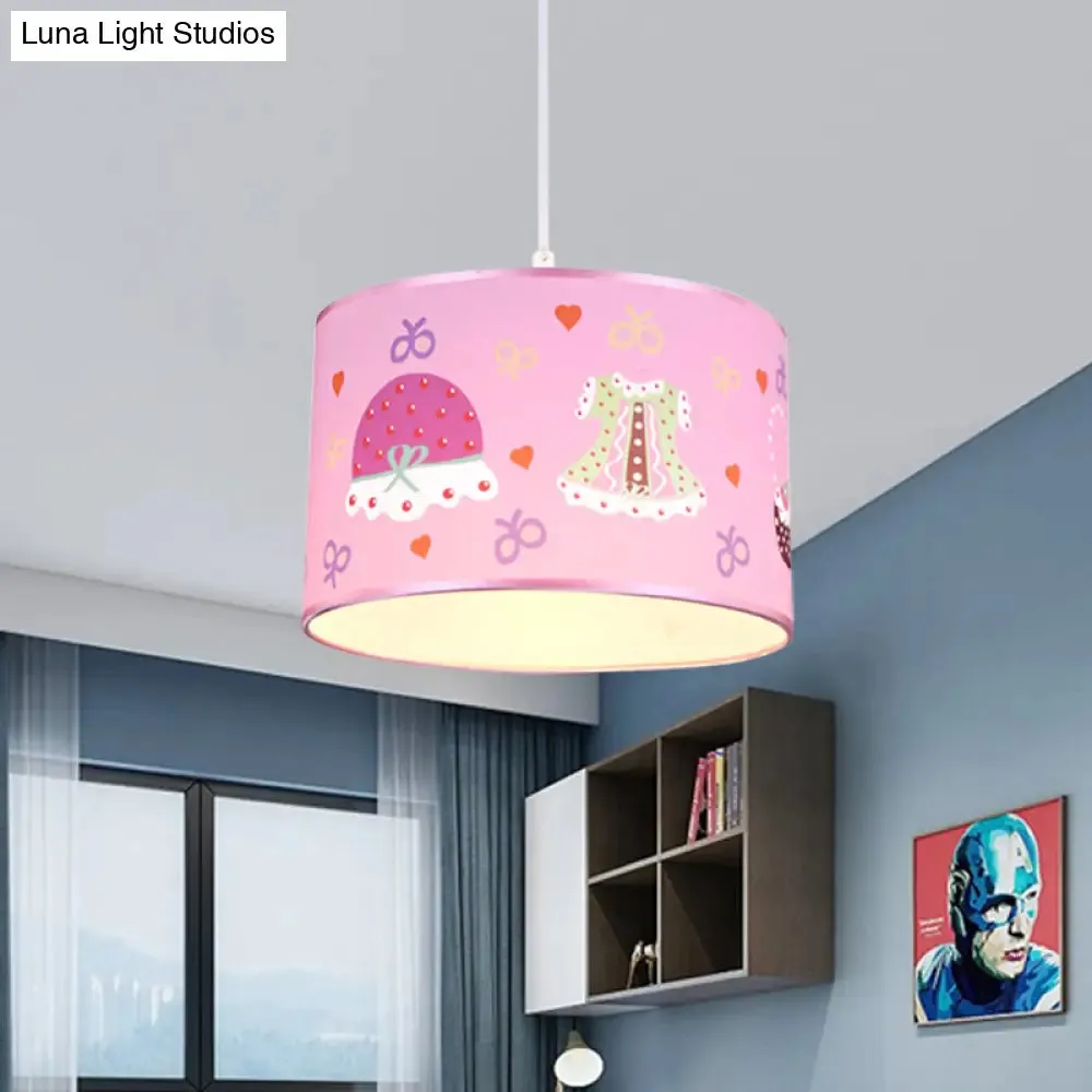 Stylish Pink Bedroom Pendant Light with Fabric Drum Shade