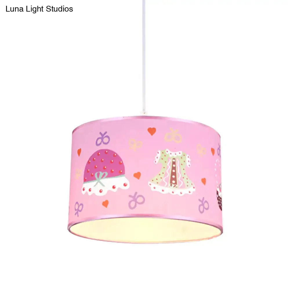 Stylish Pink Bedroom Pendant Light with Fabric Drum Shade