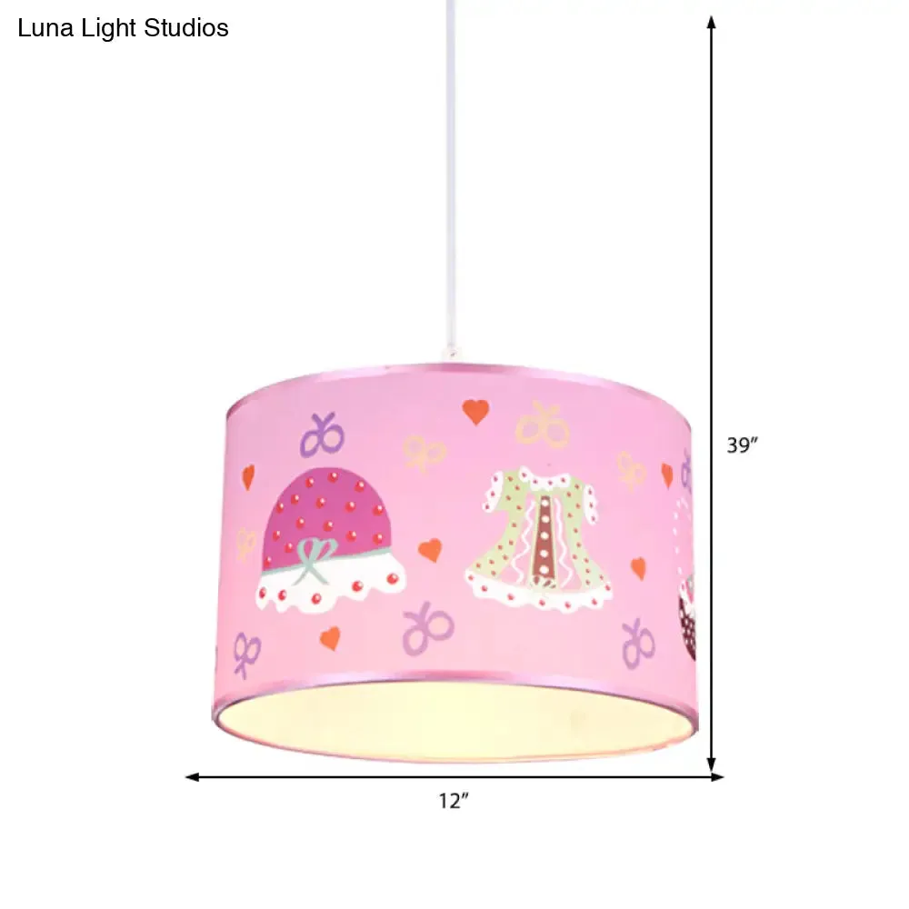 Stylish Pink Bedroom Pendant Light with Fabric Drum Shade