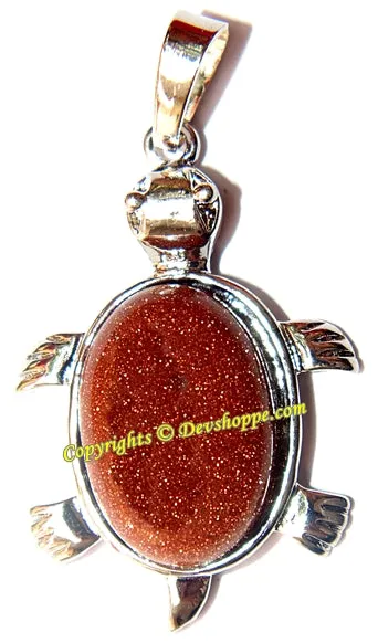 Sunstone Tortoise (Turtle) pendant in white metal