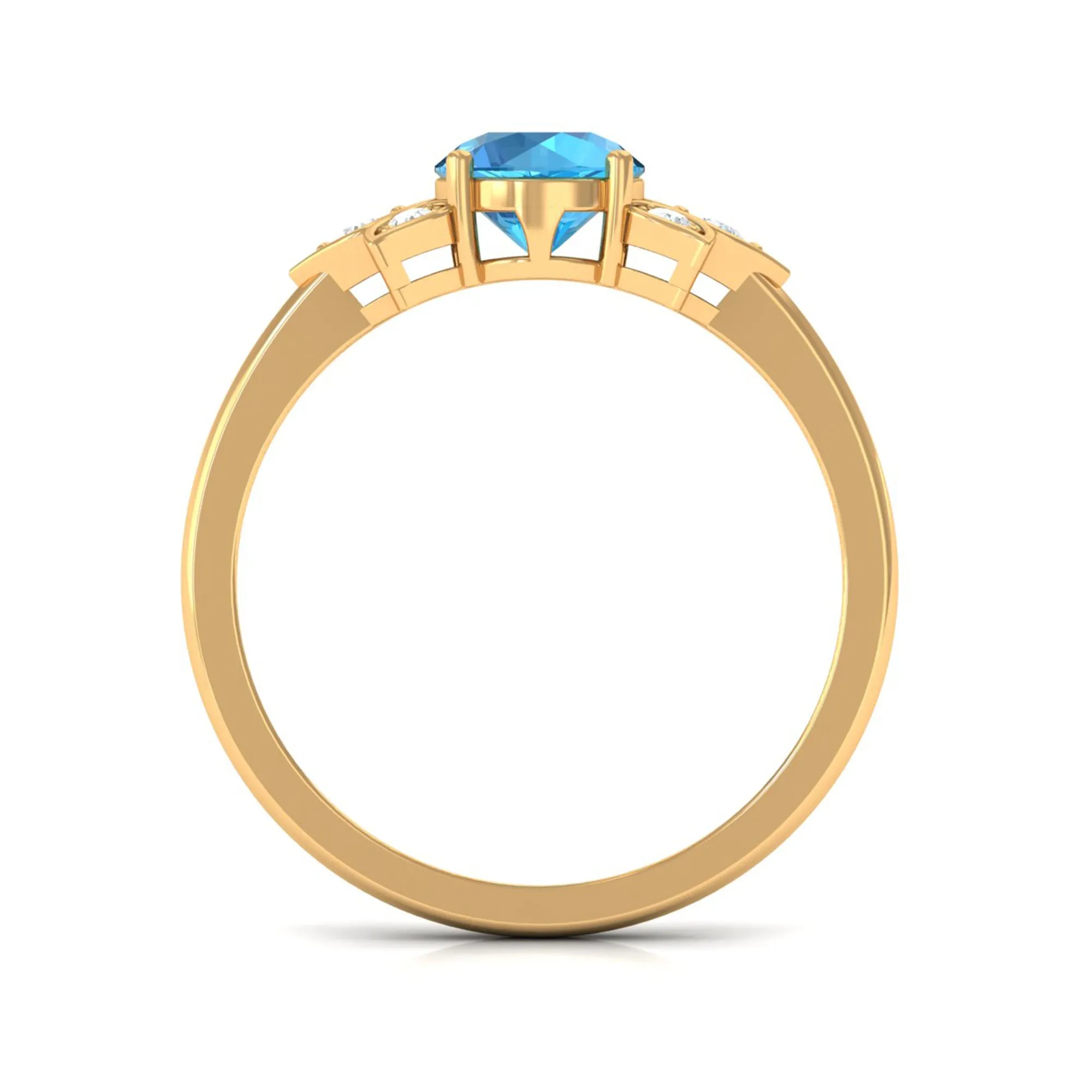 Swiss Blue Topaz Solitaire Flower Ring with Diamond