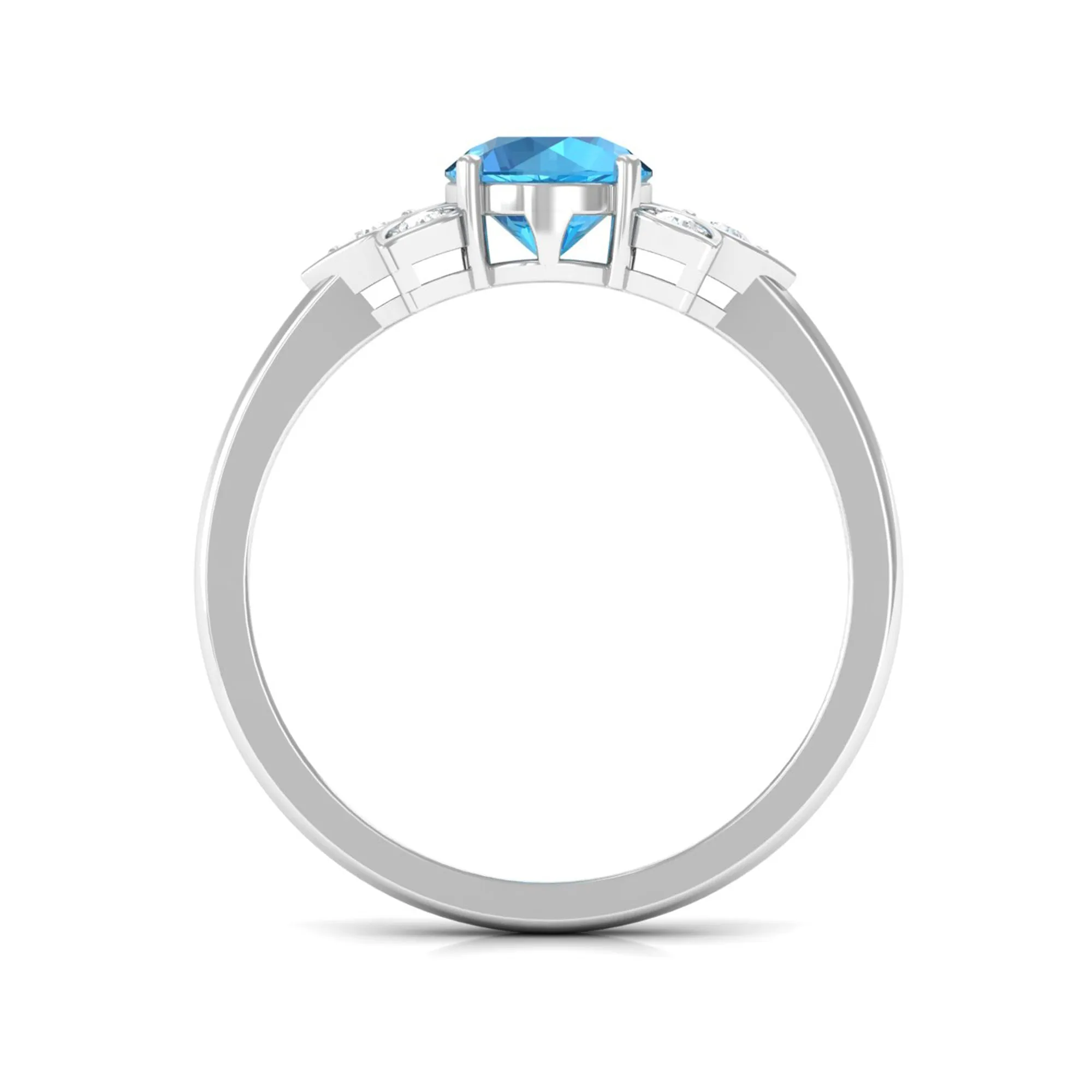 Swiss Blue Topaz Solitaire Flower Ring with Diamond