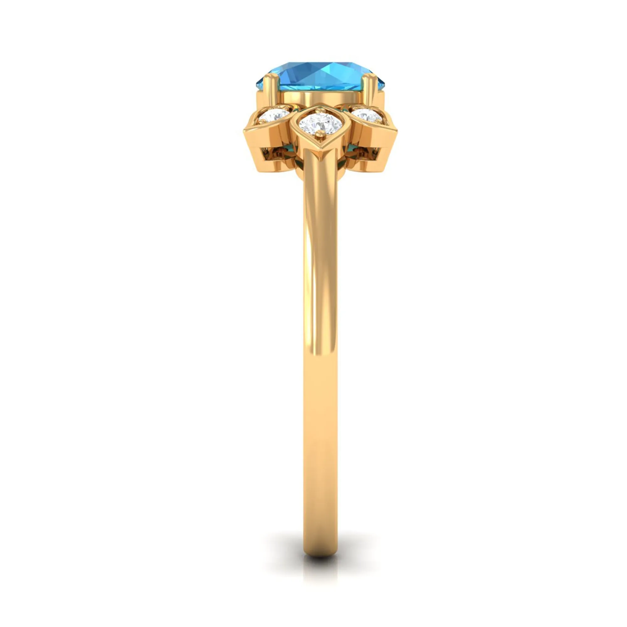 Swiss Blue Topaz Solitaire Flower Ring with Diamond