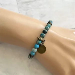 Teal Jasper and Brass Beaded Bracelet