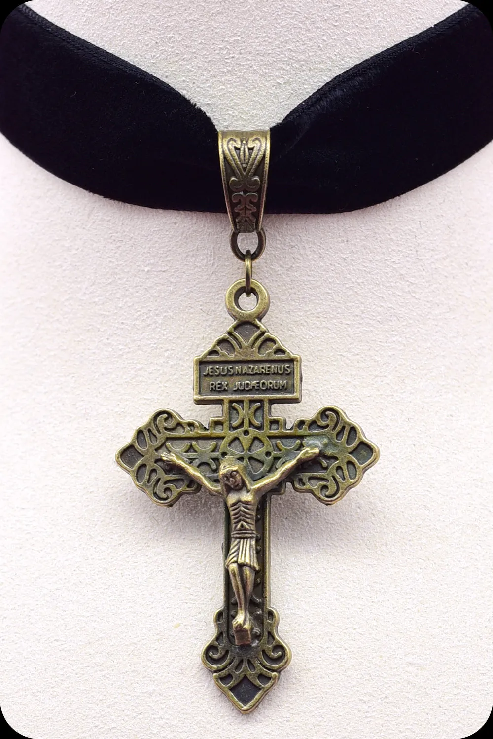 The CRUCIFIX Antique Brass Black Choker