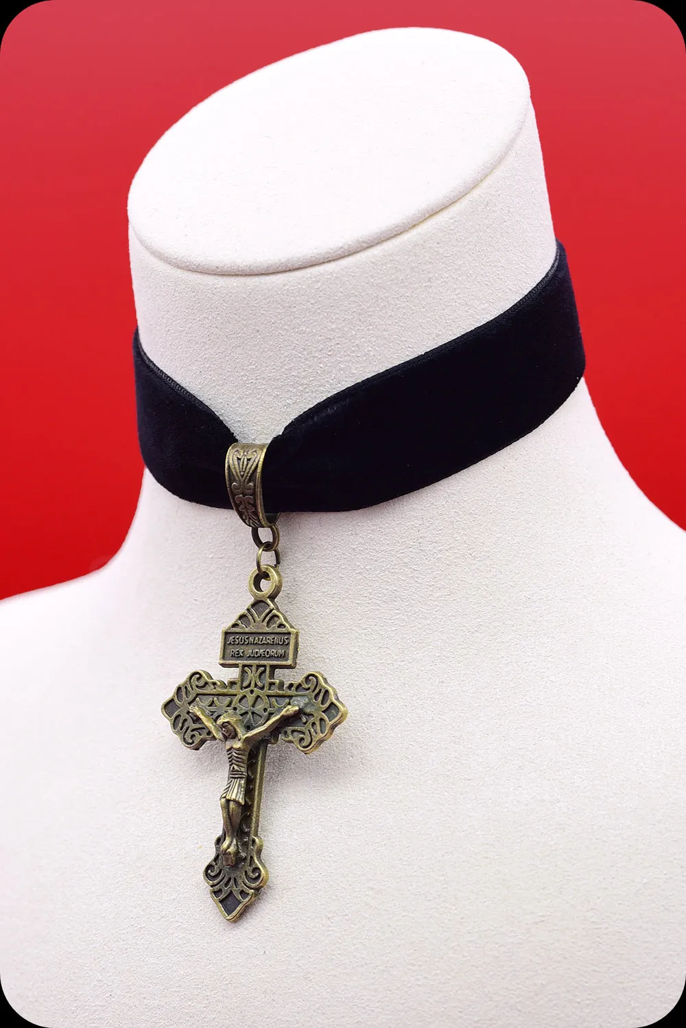 The CRUCIFIX Antique Brass Black Choker