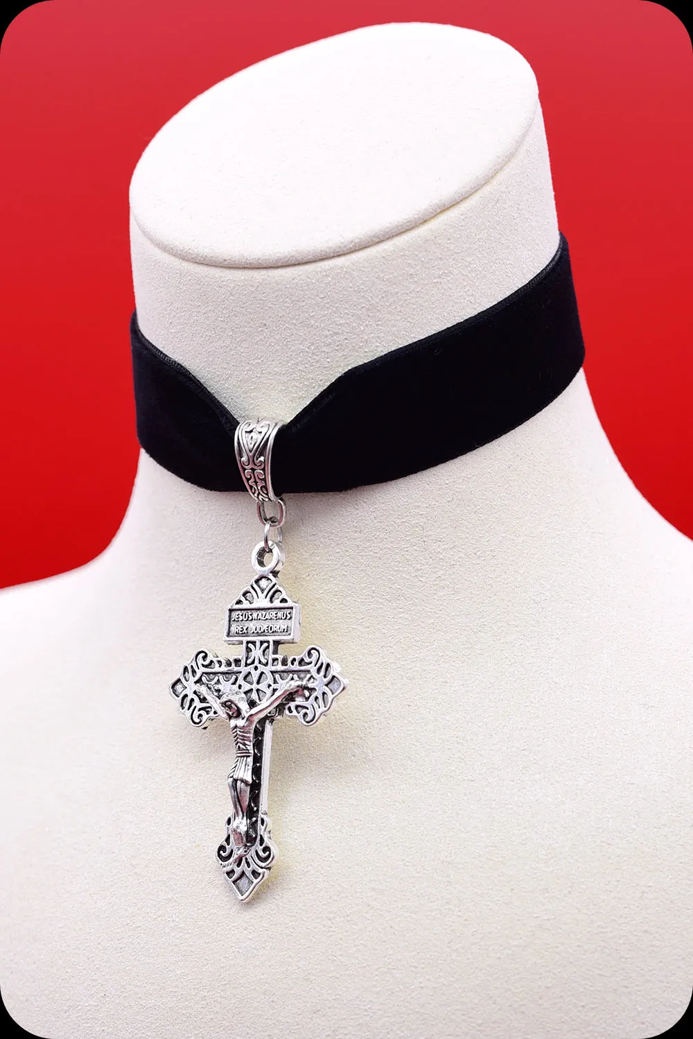 The CRUCIFIX Antique Silver Black Choker